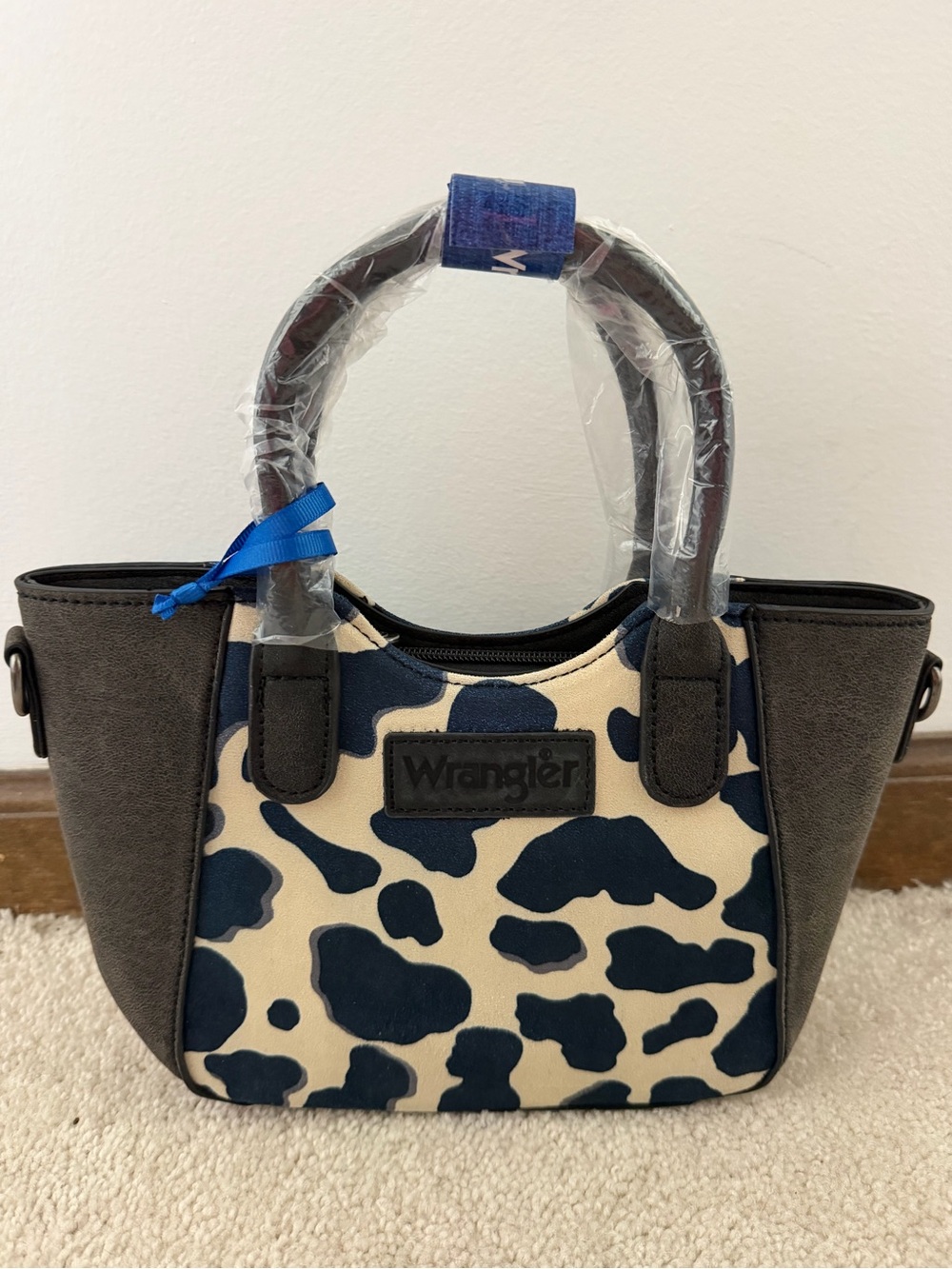 Wrangler Navy and Cream Cowhide Print Tote Bag